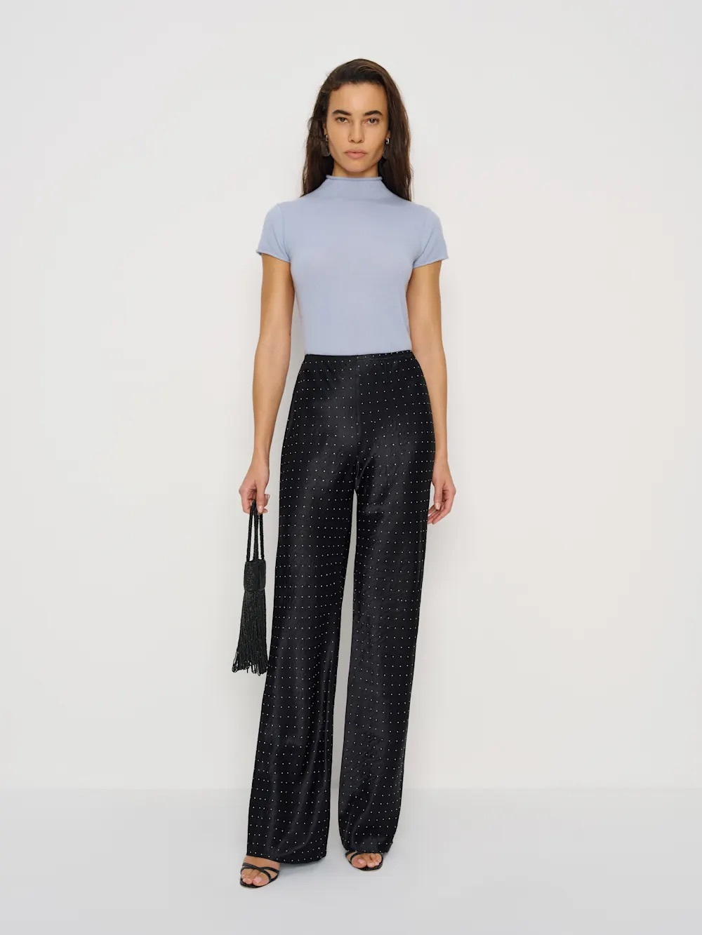 NEW Reformation Gale Satin Mid Rise Bias Pants In Black & White Inkling Size 6